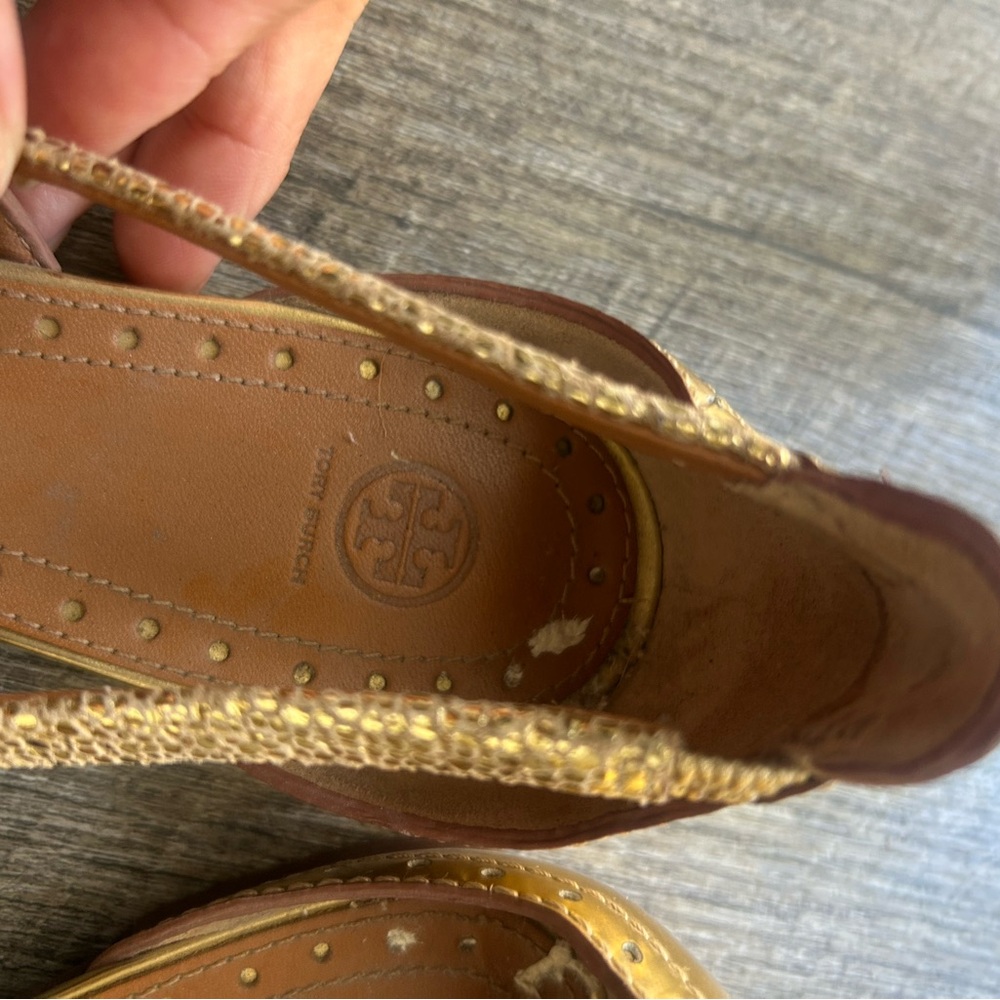 Tory Burch Gold Glitter Flats with Strap - Picture 9 of 10